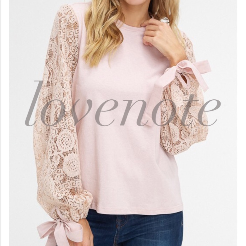 1 left❤️ Blush Cotton Lace Long Sleeve Tie Wrist - Picture 2 of 5